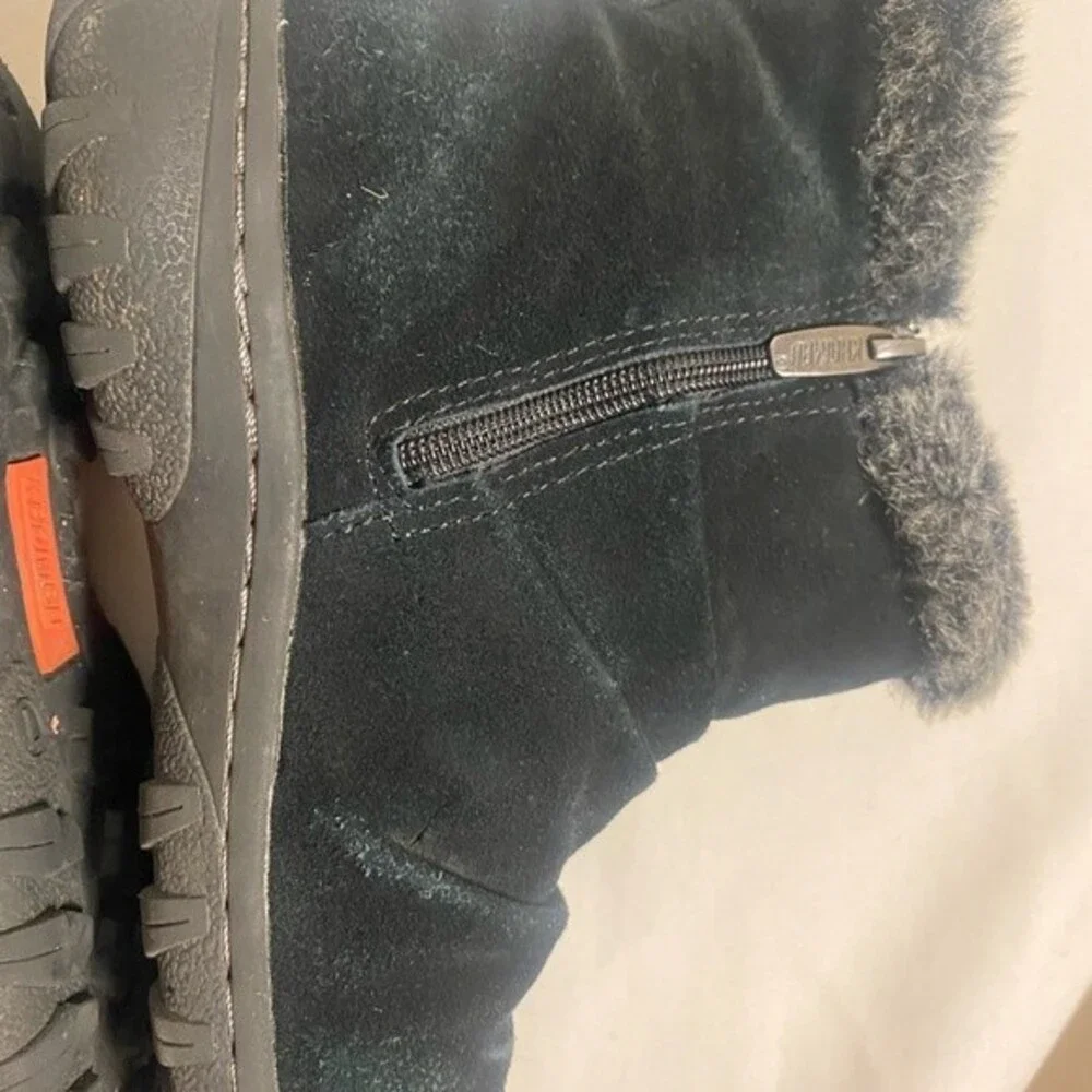 Khombu Lindsay leather suede winter boots faux fur 7 buckle lagen cottage